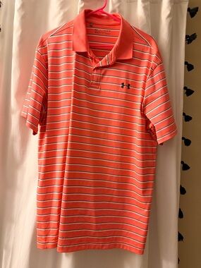 Under Armour Men’s Coral and White Striped Polo